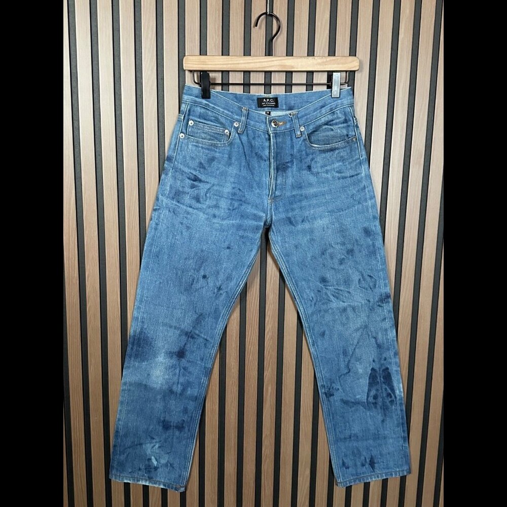 A.P.C. Jeans 28 Womens Blue Button Fly Boyfriend Acid Wash Mid Rise